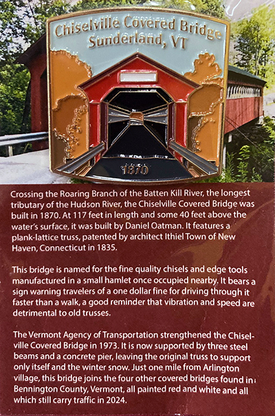 Chiselville Covered Bridge pin - front